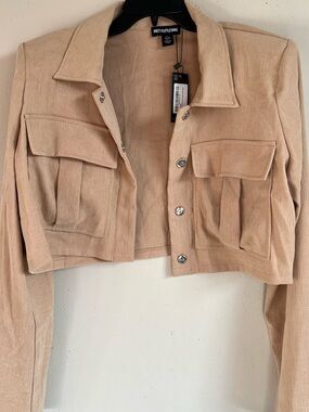 PrettyLittleThing Cropped Taupe Utility Jacket (NWT)